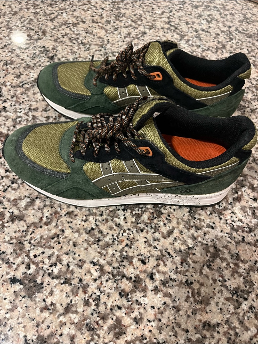 ASICS Olive Green Suede & Mesh Trainer with Orange Accents - Picture 2 of 16
